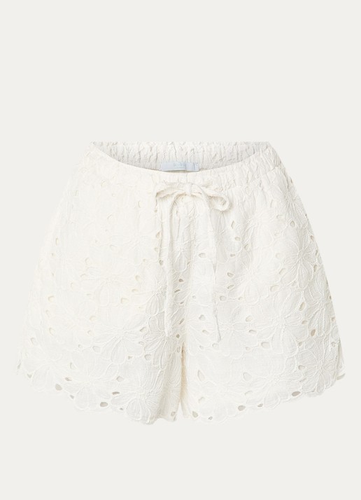 by-bar Isa high waist straight fit korte broek met broderie - voorkant 3 gebroken wit