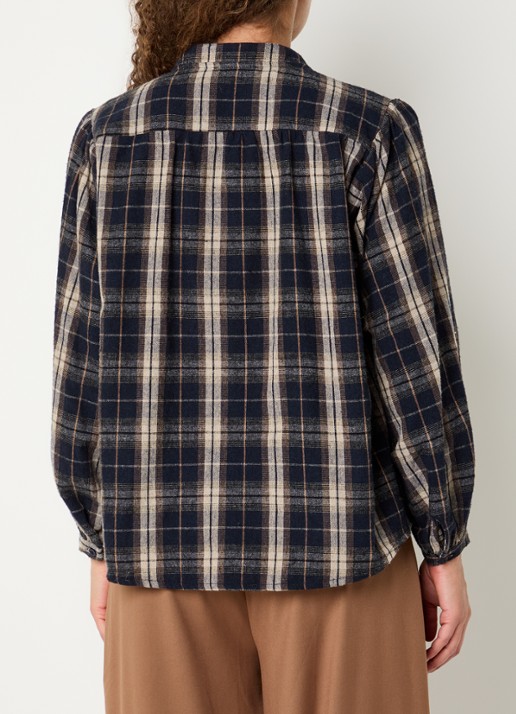 by-bar Jagger blouse met ruitdessin en ronde hals - achterkant 4 donkerblauw