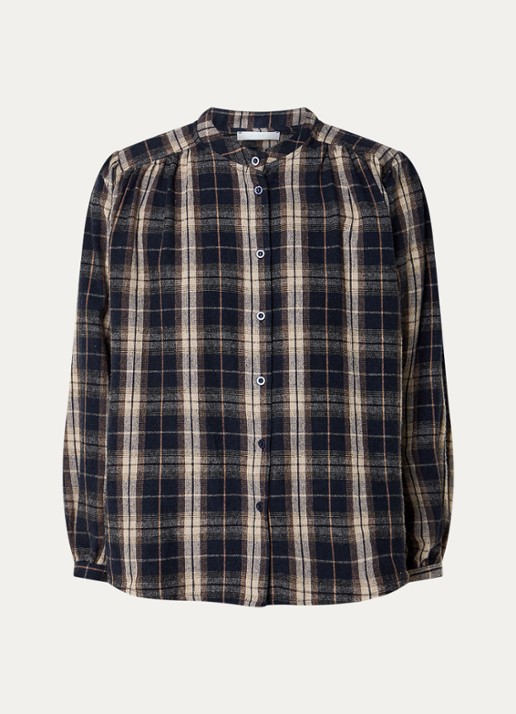 by-bar Jagger blouse met ruitdessin en ronde hals - voorkant donkerblauw