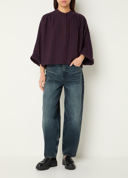 by-bar Jess blouse met ruitdessin - voorkant 3 bordeauxrood