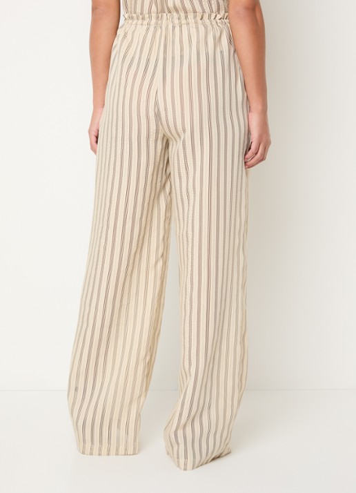 by-bar Joan high waist wide fit broek met streepprint - achterkant 2 vanillegeel