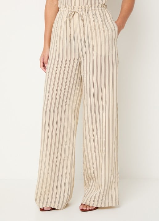 by-bar Joan high waist wide fit broek met streepprint