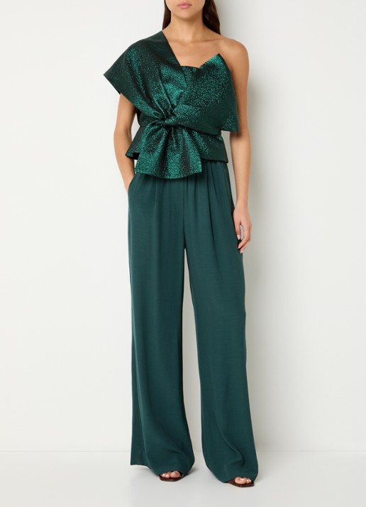 by-bar Jula asymmetrische one shoulder top met metallic finish - voorkant 2 groen