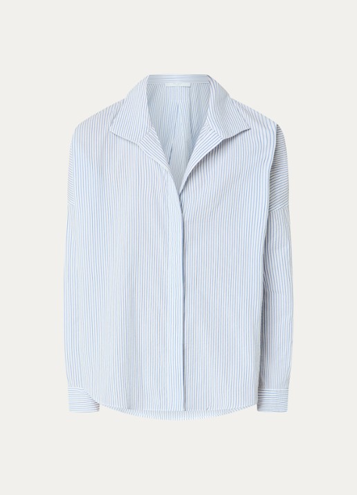 by-bar Jule blouse met streepprint - voorkant donkerblauw