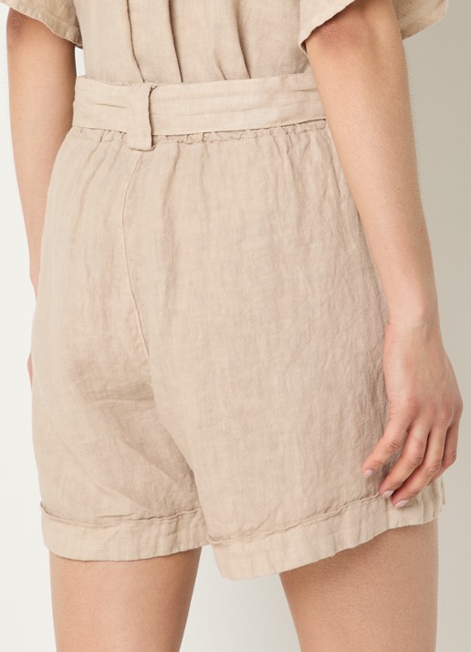 by-bar June high waist straight fit korte broek van linnen - achterkant 3 beige