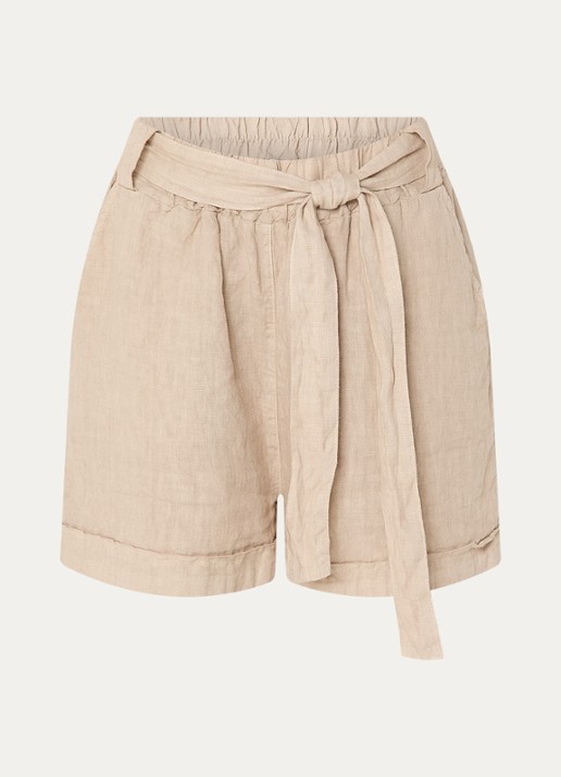 by-bar June high waist straight fit korte broek van linnen - voorkant beige