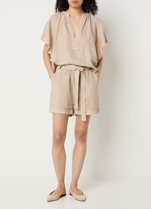 by-bar June high waist straight fit korte broek van linnen - voorkant 2 beige