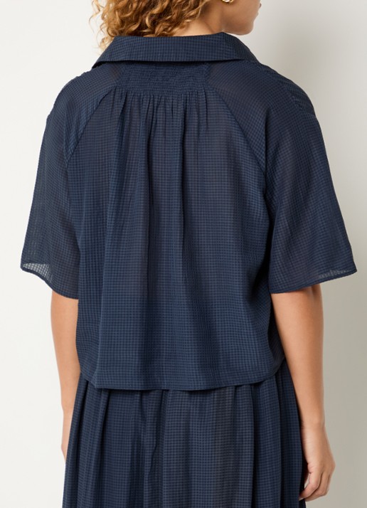 by-bar Kick semi-transparante blouse met structuur - achterkant 4 donkerblauw