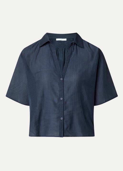 by-bar Kick semi-transparante blouse met structuur - voorkant 2 donkerblauw