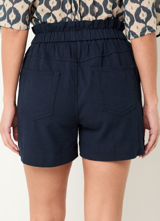 by-bar Leon high waist straight fit korte broek met steekzakken - achterkant 3 donkerblauw