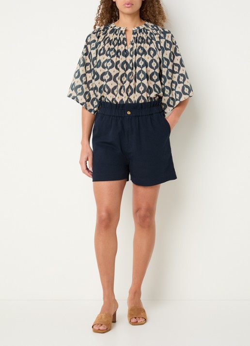 by-bar Leon high waist straight fit korte broek met steekzakken - voorkant 2 donkerblauw