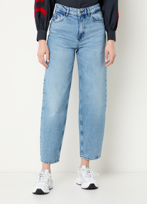 by-bar Lew high waist cropped straight leg jeans van  katoen - detail 4 indigo