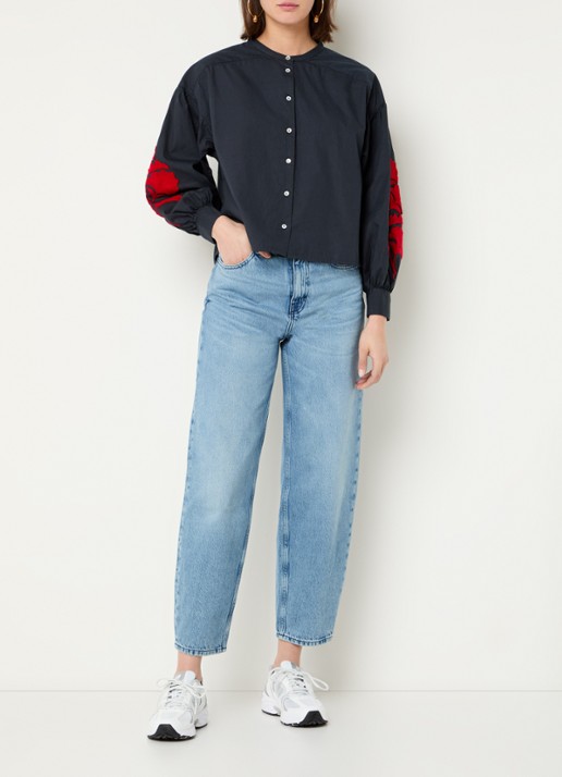 by-bar Lew high waist cropped straight leg jeans van  katoen - voorkant 3 indigo