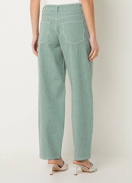 by-bar Lew high waist straight fit broek met streepprint - achterkant groen
