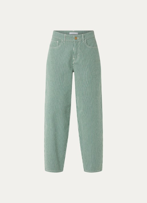 by-bar Lew high waist straight fit broek met streepprint - voorkant 4 groen