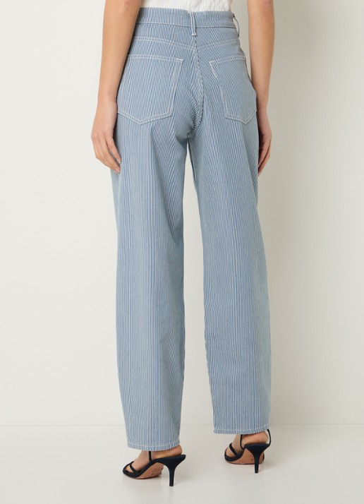 by-bar Lew high waist straight fit broek met streepprint - achterkant donkerblauw