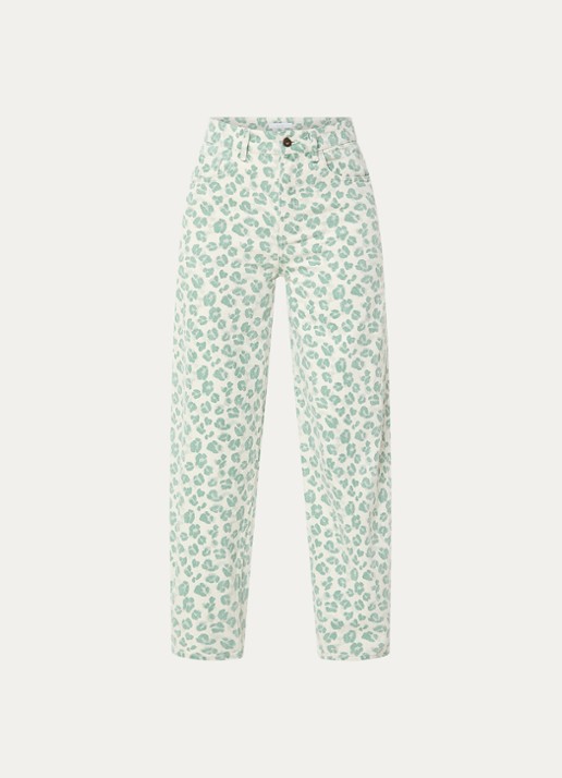 by-bar Lew high waist tapered jeans met panterprint - voorkant lichtgroen