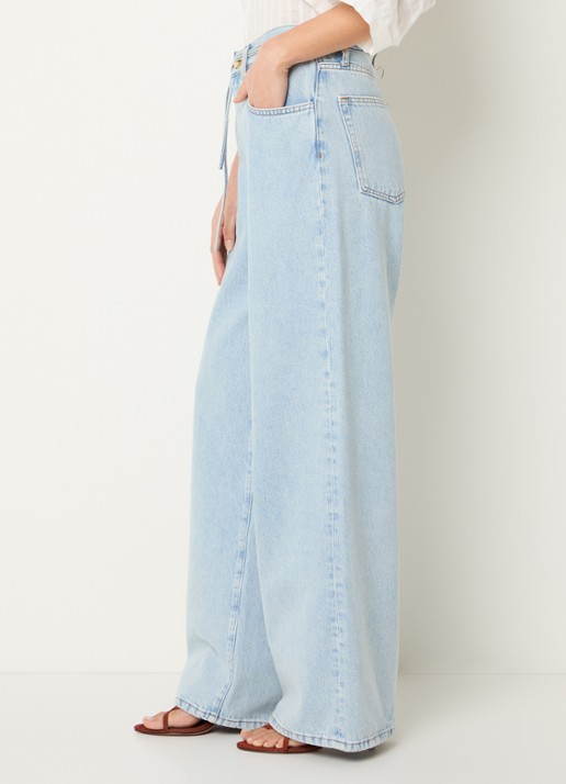 by-bar Lilo high waist wide leg jeans met strikceintuur - detail 5 indigo