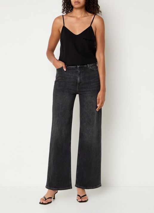 by-bar Lina high waist wide leg jeans met gekleurde wassing  - voorkant 5 antraciet