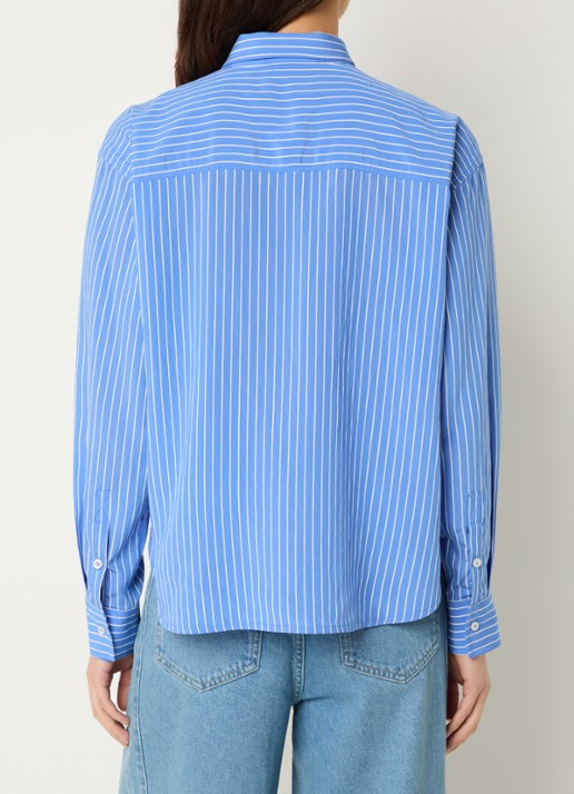 by-bar Lise blouse met streepprint en borstzak - achterkant donkerblauw