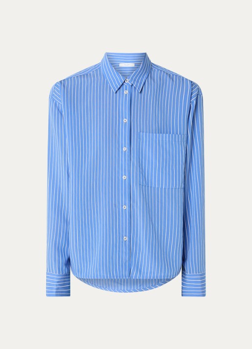 by-bar Lise blouse met streepprint en borstzak - voorkant 2 donkerblauw