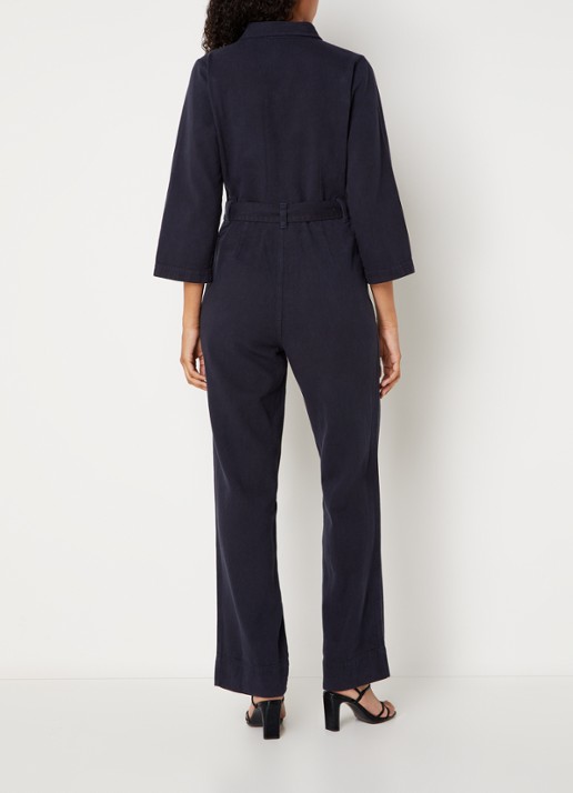by-bar Louise straight fit jumpsuit van denim met ceintuur - achterkant 4 donkerblauw