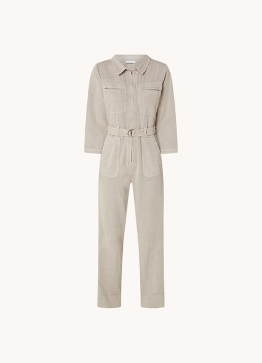 by-bar Louise straight fit jumpsuit van denim met ceintuur - voorkant 3 donkerbeige