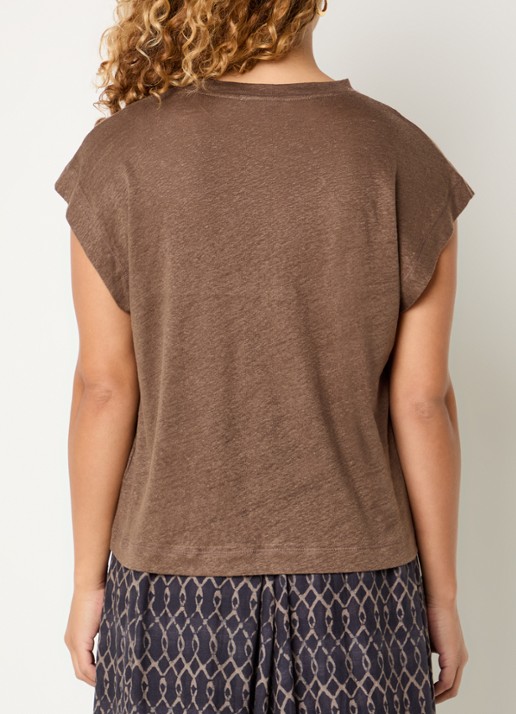 by-bar Mason T-shirt van linnen - achterkant bruin