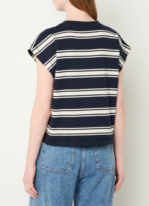 by-bar Mason top met streepprint - achterkant 4 donkerblauw