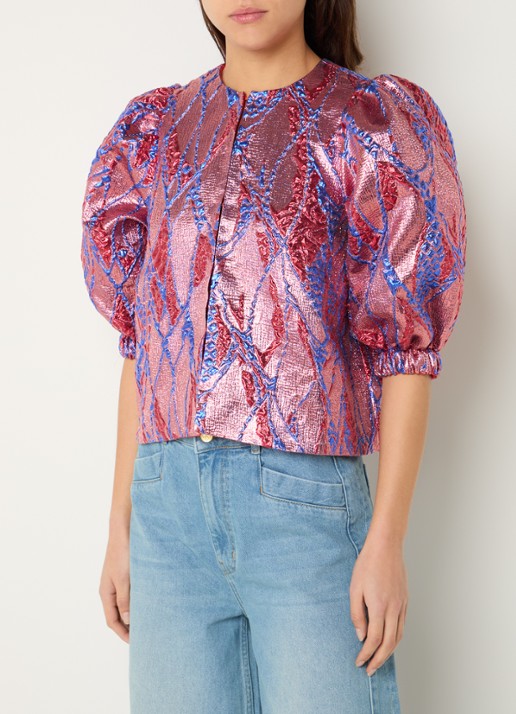 by-bar Mauri blouse met jacquard dessin en lurex