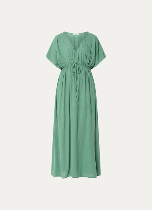 by-bar Maxi jurk met strikceintuur en V-hals - voorkant groen