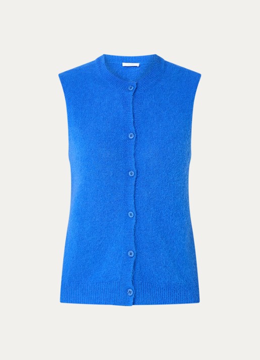by-bar Meya mouwloze top in alpaca wolblend - voorkant blauw