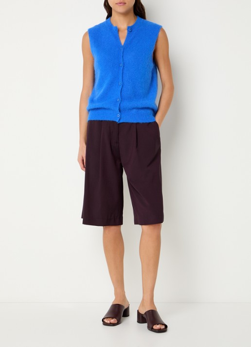 by-bar Meya mouwloze top in alpaca wolblend - voorkant 2 blauw