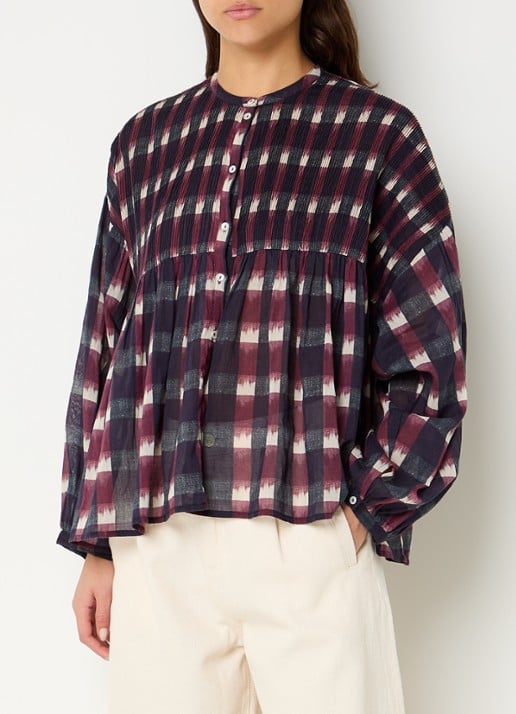 by-bar Mine Ikat blouse met ruitdessin en smockwerk