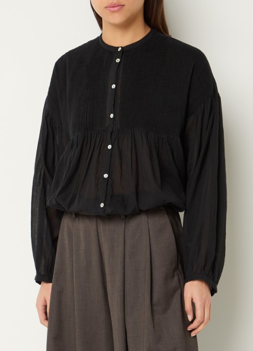 by-bar Mine semi-transparante blouse met ballonmouw - detail 3 zwart