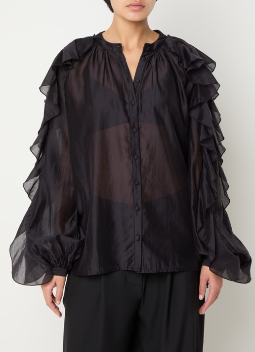 by-bar Miyu blouse met volant en ballonmouw