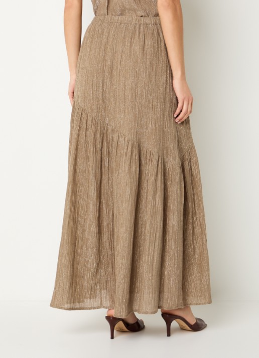 by-bar Myra midi rok met lurex - achterkant 4 lichtbruin