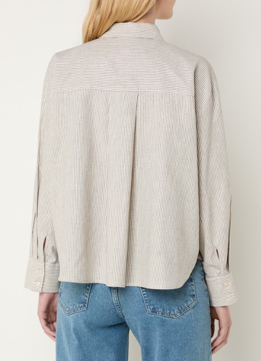by-bar Nima blouse in linnenblend met lurex en streepprint - achterkant donkerblauw