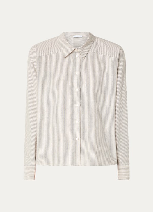 by-bar Nima blouse in linnenblend met lurex en streepprint - voorkant 2 donkerblauw