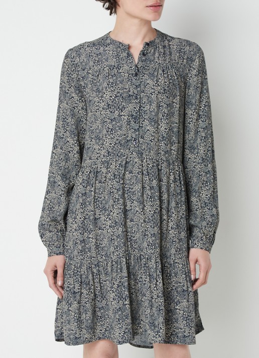 by-bar Nono gelaagde mini blousejurk met print - detail 2 donkerblauw