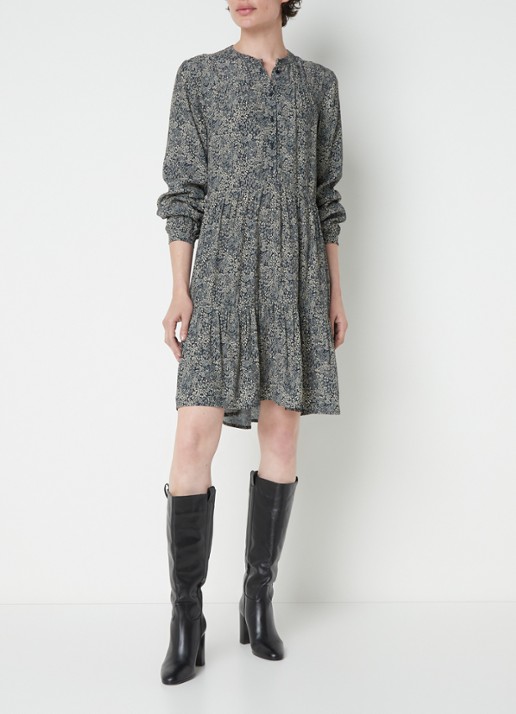 by-bar Nono gelaagde mini blousejurk met print - voorkant 4 donkerblauw