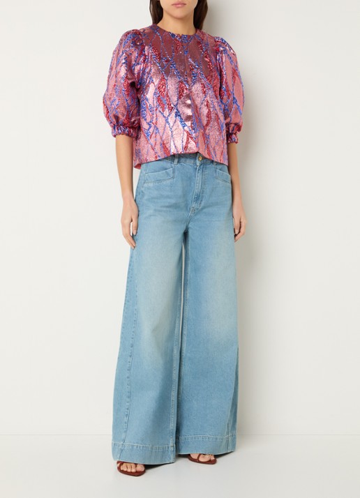 by-bar Nono high waist wide leg jeans met lichte wassing - voorkant 4 indigo