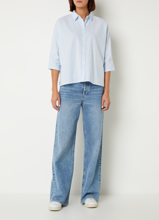 by-bar Norel blouse van chambray - voorkant 2 lichtblauw