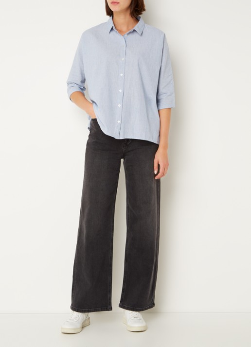 by-bar Norel oversized blouse met streepprint - voorkant 4 lichtblauw