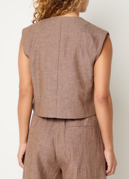 by-bar Nori gilet met gemêleerd dessin - achterkant 4 lichtbruin