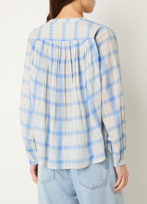 by-bar Nyka blouse met ruitdessin - achterkant 3 donkerblauw