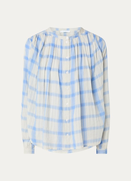 by-bar Nyka blouse met ruitdessin - voorkant donkerblauw