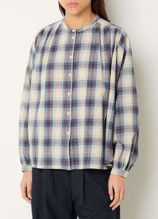 by-bar Nyka blouse met ruitdessin - detail 3 donkerblauw
