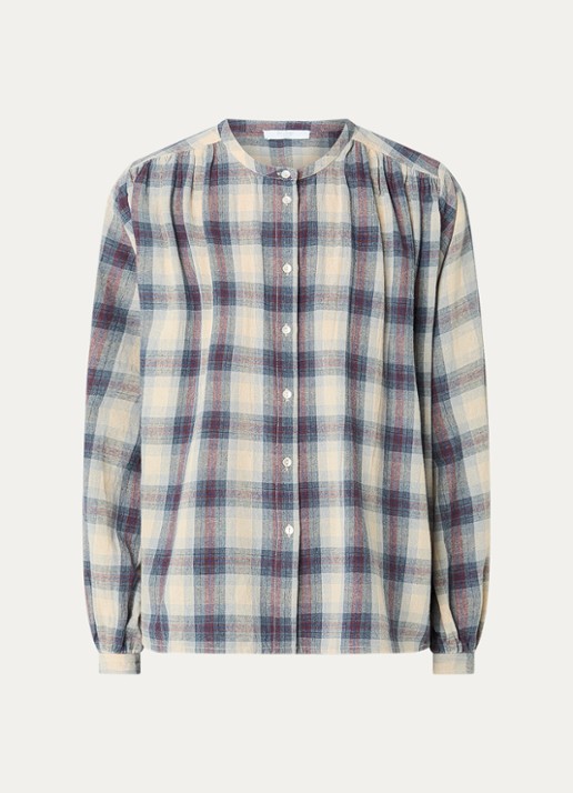 by-bar Nyka blouse met ruitdessin - voorkant donkerblauw