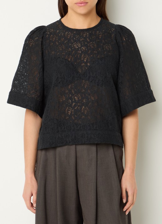 by-bar Olivia tuniek met broderie - detail 2 zwart